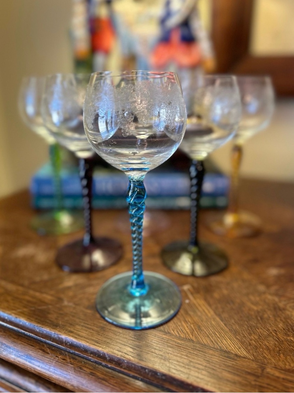 Colored Stem Goblet Wine Glasses (Set of 6)